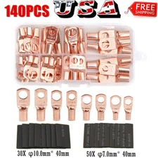 140X Car Copper Ring Lug Wire Terminals Kit Electricals Battery Weld Connectors