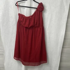 Merona Women One Shoulder Flower Summer Spring Elastic Waist Dress - Red - XXL