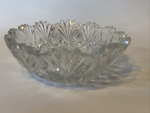 Vintage Cut Glass Oval Low Bowl Shiny 7.75” x 5.25” x 1.5” High - Picture 6 of 21