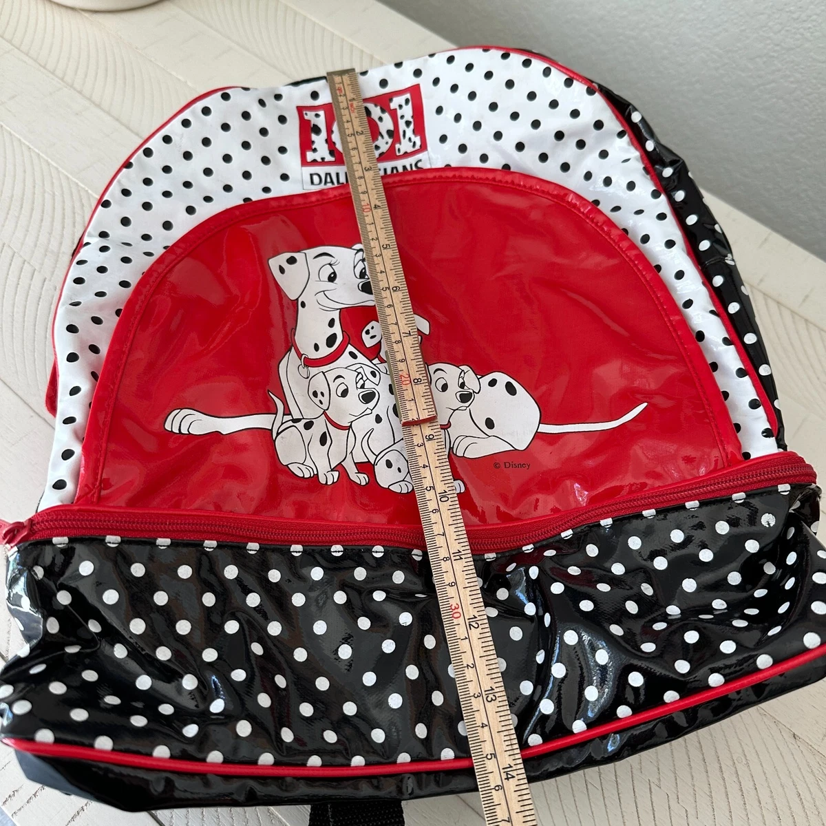 Disney 101 Dalmatians VTG 90s Backpack Bag Red Black White Polka Dots Perdita
