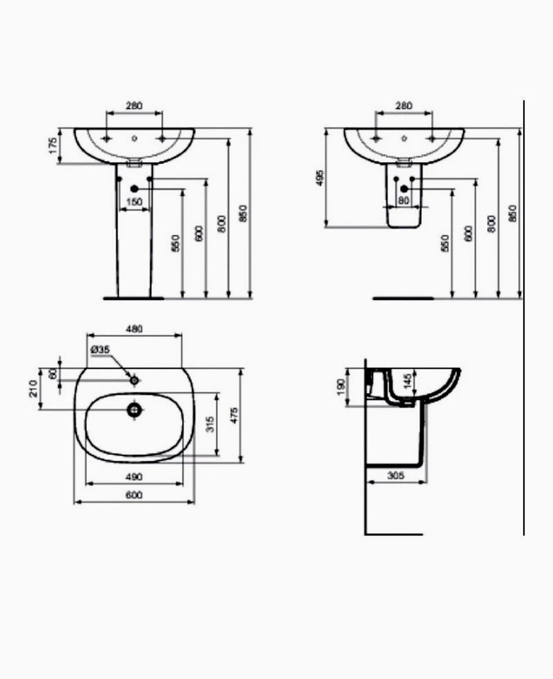 lavabo bagno sospeso Ideal Standard serie Tesi T351401 - Immagine 2 di 4