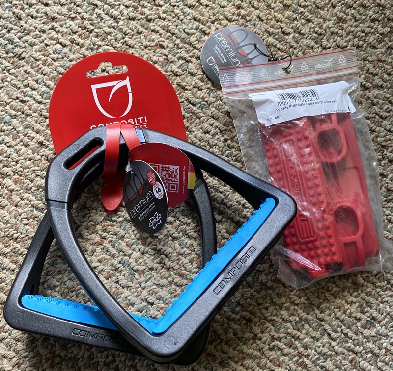 Shires Compositi Premium Profile Stirrups Royal Blue + Red Interchangeable Pads