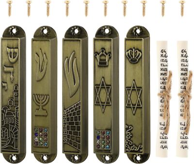 5pcs Mezuzah Cases with Scroll Jewish Mitzvah Door Mezuzah Case Metal Mezuza ...