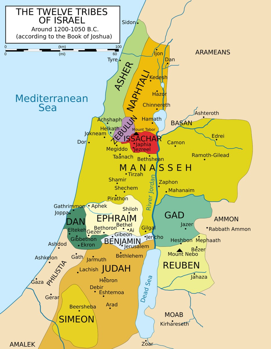 Map of 12 Tribes of Israel fr. 1200-1050 Book of Joshua Wall Art