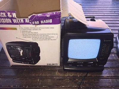Vintage Portable 5" Black & White Television TV & AM FM Radio Model SW-0615 - Image 1 of 4