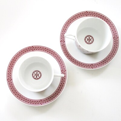 Hermes H Deco Red Tea Cup Saucer Tableware 2 set Coffee Cafe Latte
