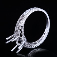 Antique Vintage 9x7mm Oval Cut Nouveau Setting Sterling Silver Semi Mount Ring