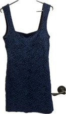 NWT Free People Pucker Knit Dress Deep Blue Tank Sleeveless Bodycon Sheath