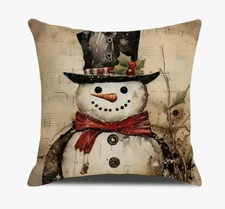 SNOWMAN Top Hat Vintage Design Christmas Throw Pillow Cover Holiday Home Decor