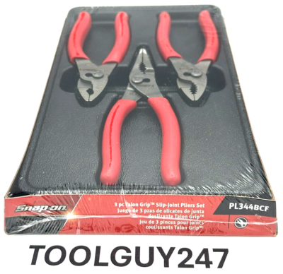 SNAP ON PL344BCF 3 Piece Slip Joint Pliers Set Red Soft Grip NEW
