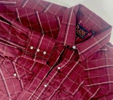 VTG M Plains Mens Western Wear Longsleeve Shirt Plaid Pearl Snap Cotton/Poly
