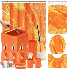 21PCS Bathroom Sets with Shower Curtain and Rugs Bathroom Accessories Set Ora...
