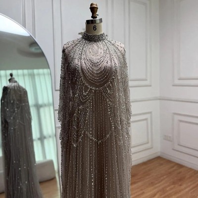 knee length dresses for ladies Luxury Silver Nude Mermaid Evening Dresses for Party LA71686 Silver / 16W