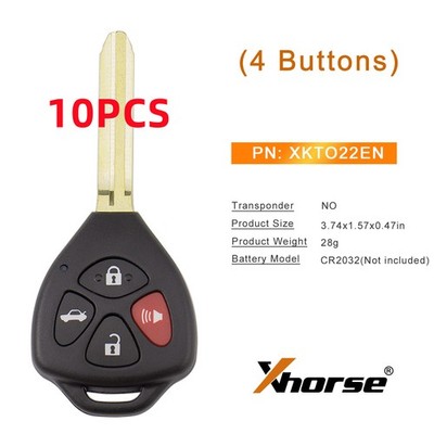 10PCS Xhorse XKTO22EN 2nd Wire Remote Key Fit for Toyota Flat 4 Buttons Triangle