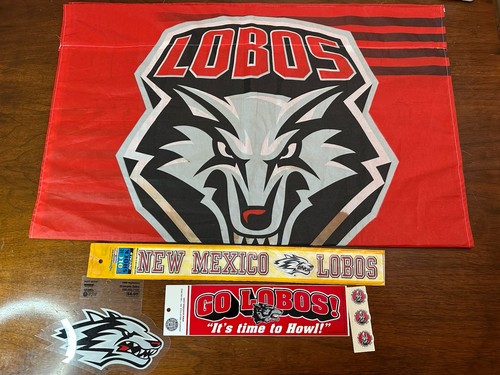 New Mexico Lobos NCAA Stickers & Used Banner Lot- Please Read See Pics -! LOBOS!