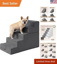 Elegant Grey 5-Step Dog Steps for High Beds - Perfect for Small Medium Breeds