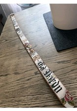 Ed Hardy Ivory Leather belt Tiger  Embroidered Antique Script Logo M Fit31"-36"