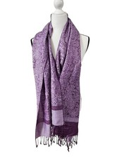 Paisley Purple Pashmina Silk Shawl Wrap With Fringe Detail