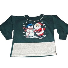 Vintage green  gray holiday Christmas Santa  snowman sweatshirt