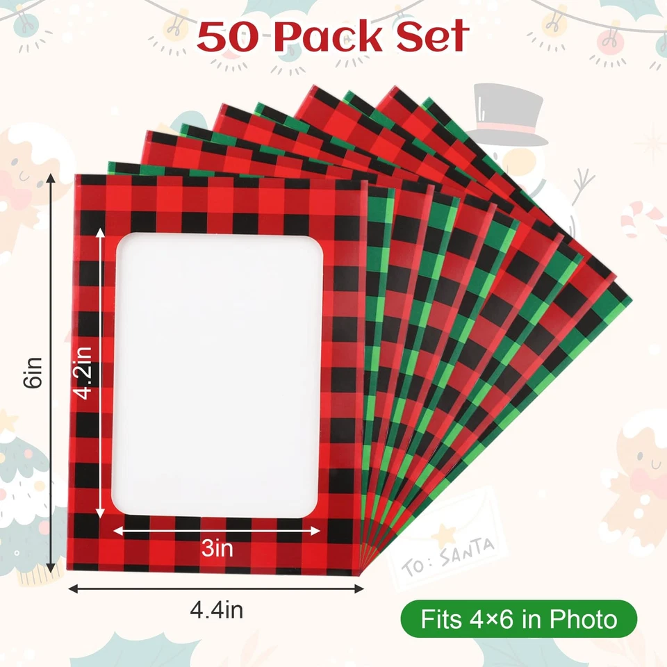 50Pack Christmas Picture Frames 4x6 Inserts,Red and Green Frame with Wood Cli... - Image 2 of 4