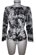Y2k 90s Womens White Floral Lace Sequin Sheer Top Sz L Whimsigoth Vampy