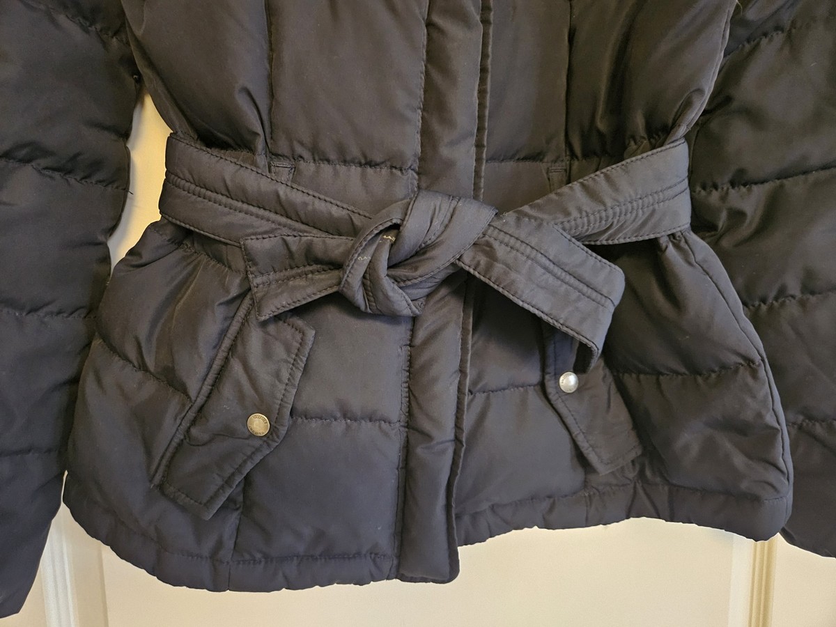 Hollister Co Down Coat Navy Blue Button Zip Puffer Jacket Faux Fur