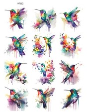 Colorful Hummingbirds - Ceramic Decals- Enamel Decal - Glass Decal- 97112