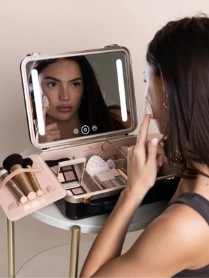 Beautifect Black Lighted Makeup Case w/ Mirror, Compartments & Carry Handle