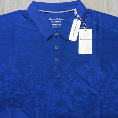 TOMMY BAHAMA Mens 4XLB 4XL BIG POLO SHIRT PALM COAST HIBISCUS KINGDOM BLUE GOLF