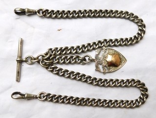 NO RESERVE Silver 66g HM 1905 Double Albert Pocket Watch Chain Vintage Antique