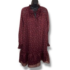 Medium Ann Taylor LOFT Burgundy Long Sleeve Dress Lined Red Floral Print