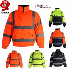 Men Hi-Vis Visibility Viz Bomber Jacket Waterproof Safety Work Wear | 2 Tone MRK
