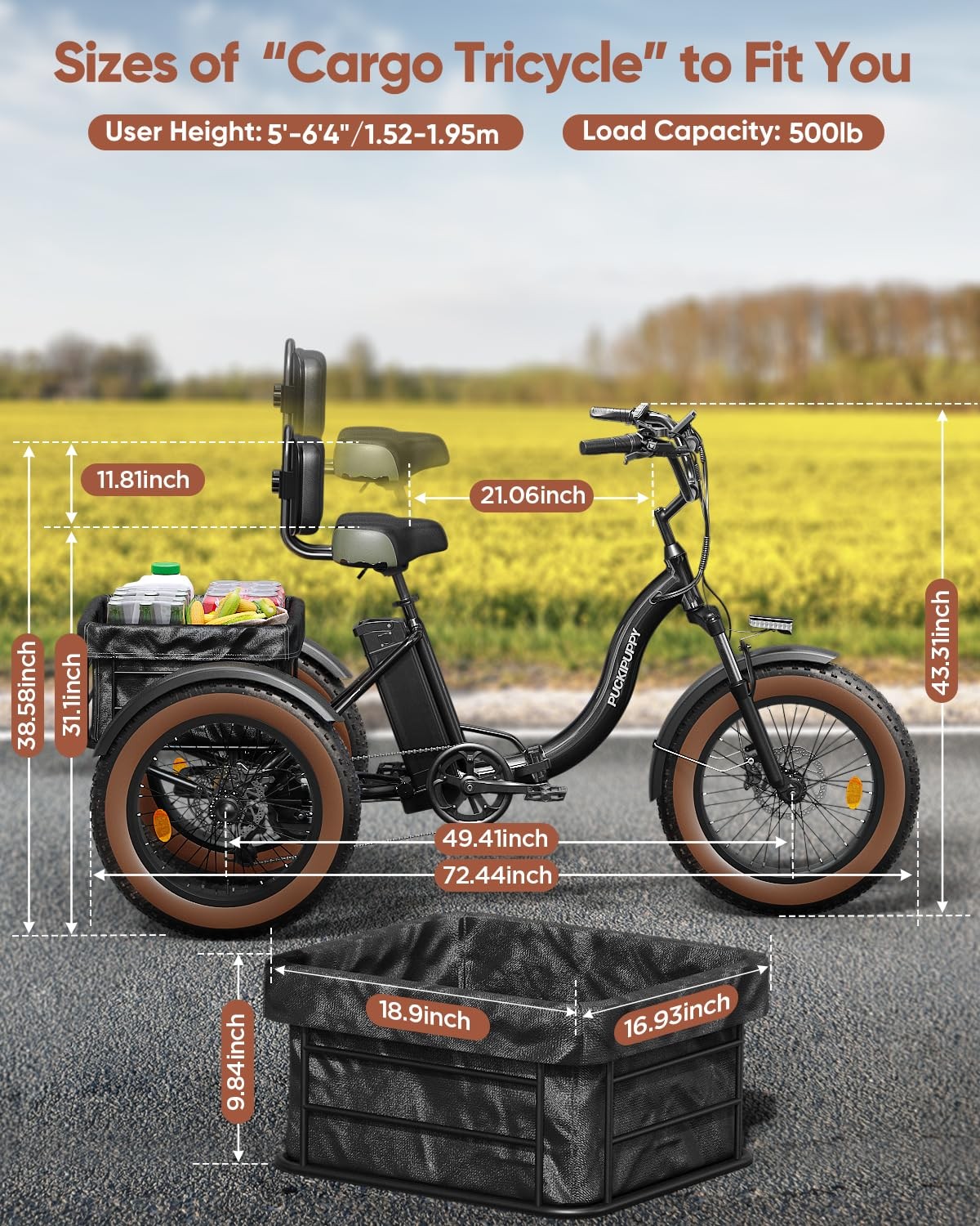 Folding Electric Tricycle for Adult, 960W Fat Tire E-Trike 3 Wheel E-Bike 25MPH