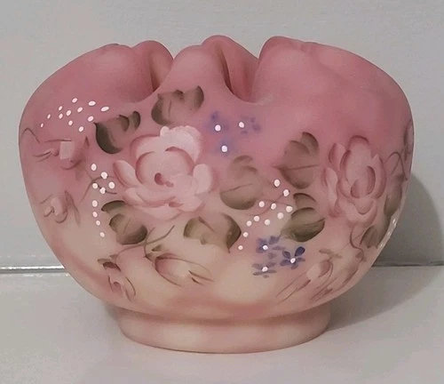 Fenton BURMESE Rose Bowl Vase ~ Diamond Optic & Floral~ Shelley Fenton~ LOVELY!