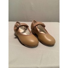 Capezio Girls Tan Mary Jane Tap Shoes Tele Tone Taps 3800T Size 8.5 M