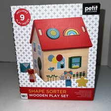 Petit Collage Shape Sorter Wooden Play Set House 9 Pcs 18M Toddler Pretend Play