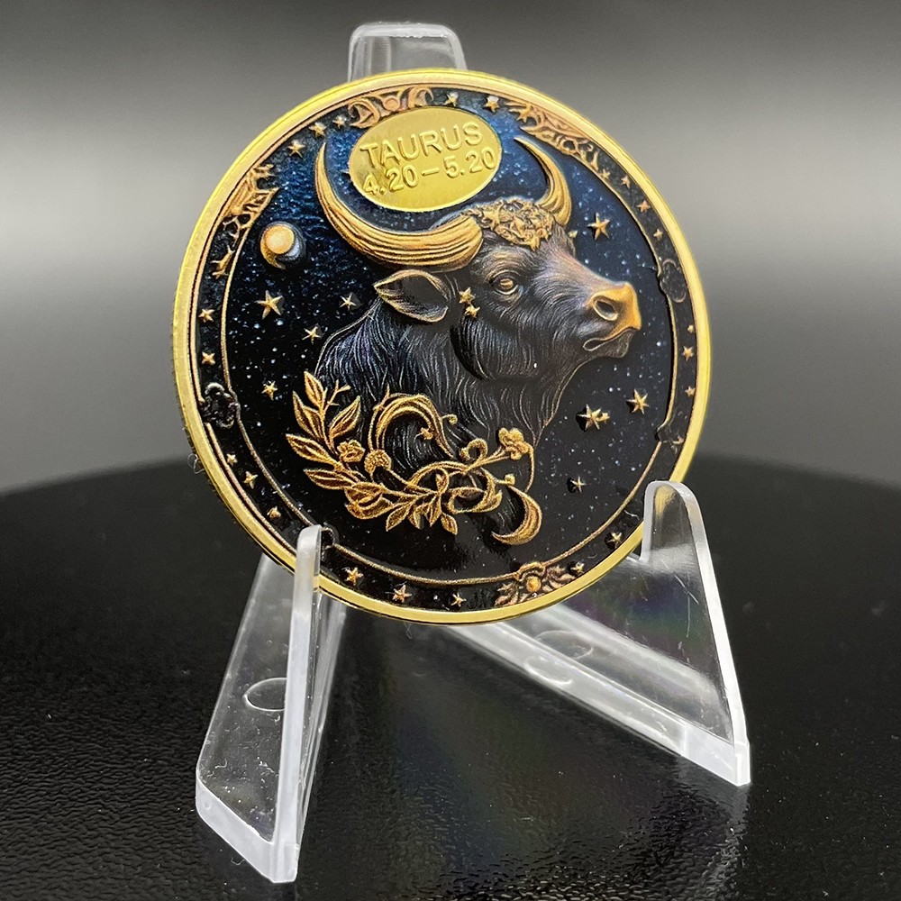 Taurus Constellation Coin Horoscope Collectible Coin Enamel Zodiac Lucky Medal
