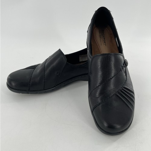 Rockport Cobb Hill Womens Casual Flat Paulette Slip On Ruched Black Sz 10 W Wide