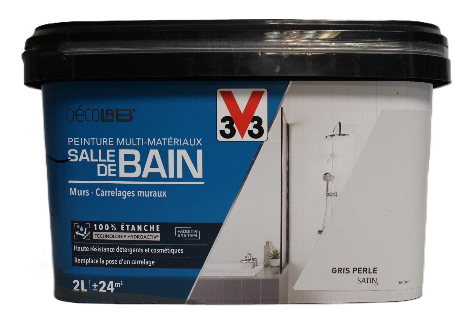 Peinture V33 salle de bain gris perle en pot de 2L pour rénovation