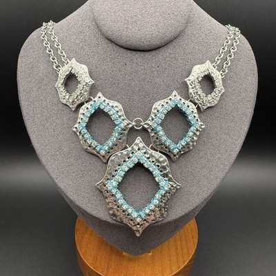 Vintage Erica Lyons Silver Tone Rhinestone & Turquoise Laced Statement Necklace