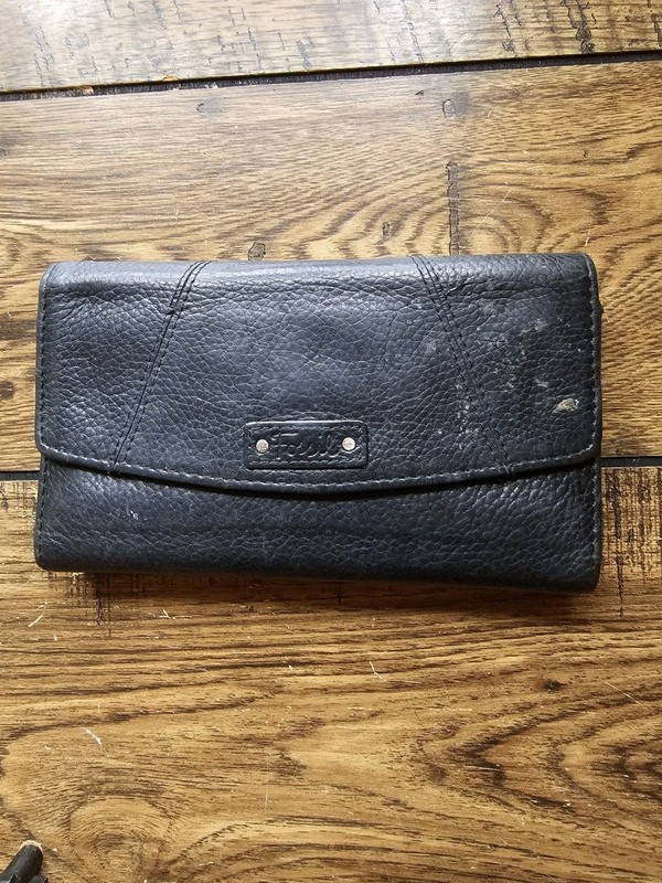 Vintage Fossil Black Leather Checkbook Wallet