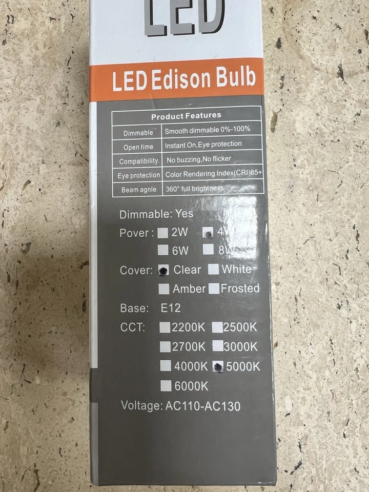 E12 Led Long Bulb, 4W T6 Edison Light Bulbs Cool White 5000K,7.3 inch,750lm, 75W - Image 4 of 4
