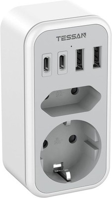 6 in 1 Mehrfachstecker für Steckdose C Doppelstecker mit USB erweiterbar auf 1