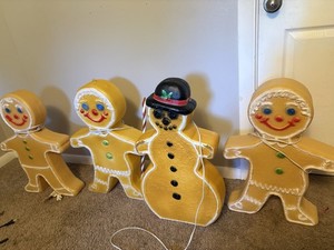 Blow Mold Gingerbread Figures And Snowman Collection Lighted Union Products