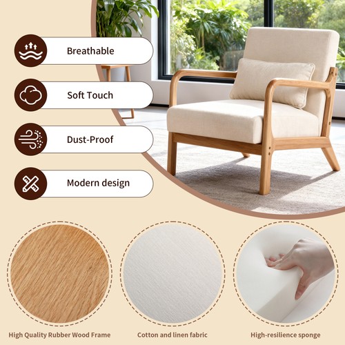 Mid-Century Modern Accent Chair, Solid Wood Frame, Detachable Pillow - Picture 2 of 20