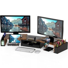 Simple Houseware Desk Dual Monitor Stand Riser Drawer Rustic Brown Do-09K-R