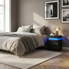 DecHome Comodino Camera da Letto 2 Cassetti con Luci LED in Legno 45x35x52 Nero