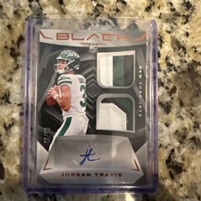 2024 Panini Black Jordan Travis Auto 50/50 Dual Patch Rpa Jets Sick Patches