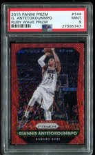 2015-16 Giannis Antetokounmpo Panini Prizm Ruby Wave Prizm /350 #144 Bucks PSA 9