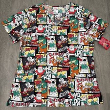 Rudolph The Red Nosed Reindeer Christmas Women's M Scrub Top New Holiday v-neck